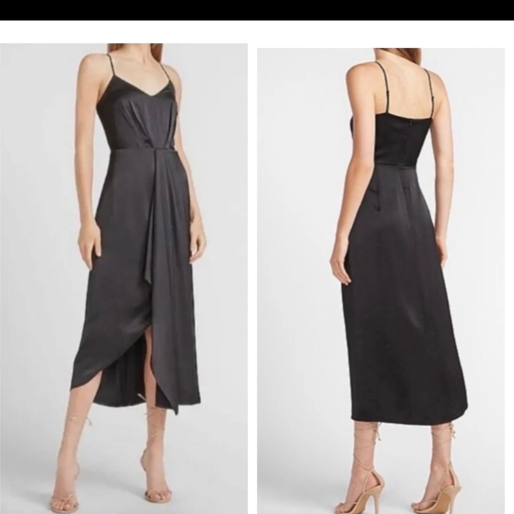 Express Black Asymmetrical Wrap Slip Dress